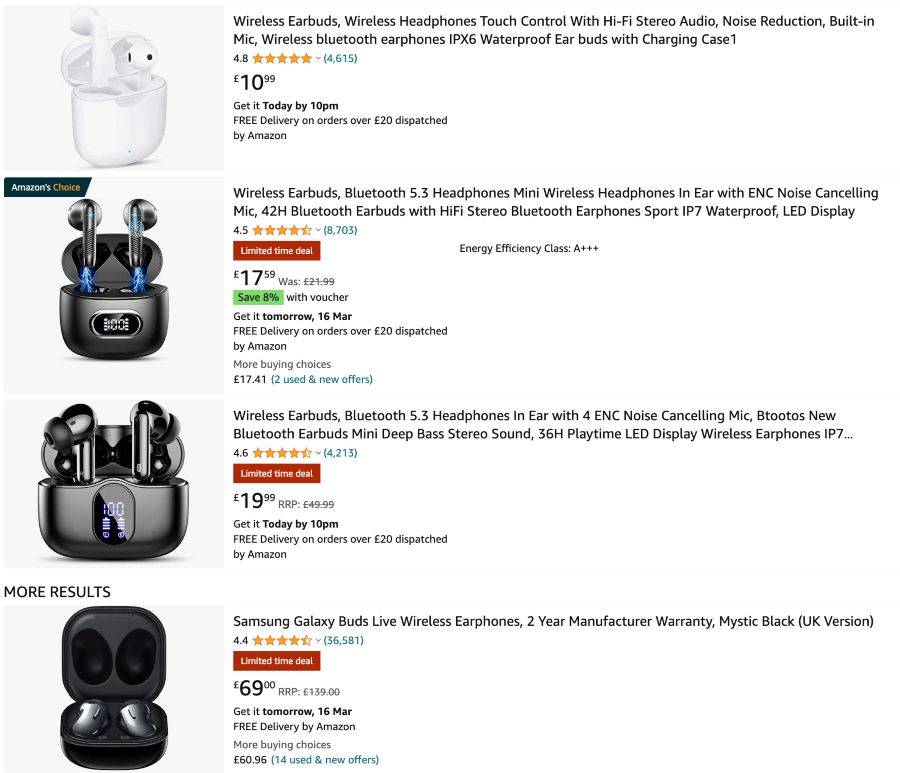 different types of similar earbuds