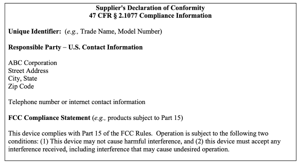 47 cfr sdoc statement of conformity example