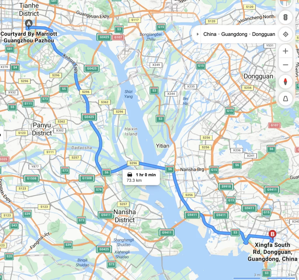 downtown GZ to agilian by car map